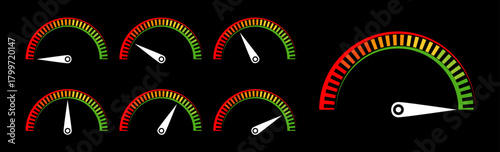 Colorful gauge meter indicator from empty to full. Color scale vector illustration to use in business, risk management, dashboard, technology, quality indicator. 
