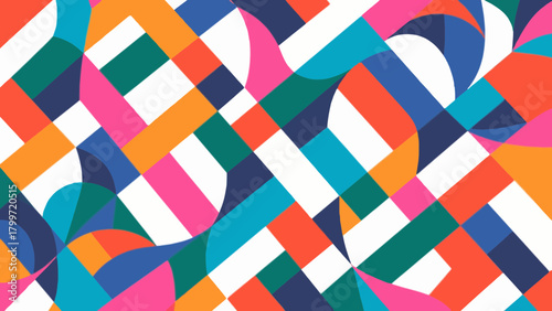 Abstract colorful geometric pattern with intersecting shapes and vibrant overlapping lines