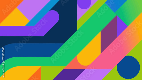 Abstract geometric composition with vibrant colors forming a dynamic and modern design