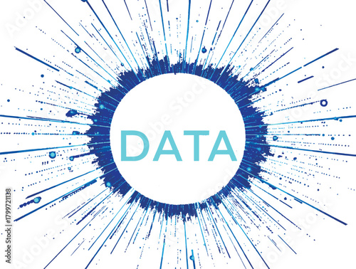 Abstract graphic illustrating a dynamic explosion of digital data, symbolizing the rapid expansion, complex processing, and intricate flow of information