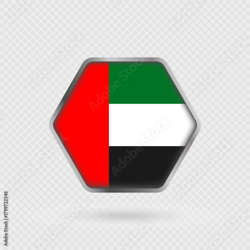 United Arab Emirates flag in a hexagon frame.
