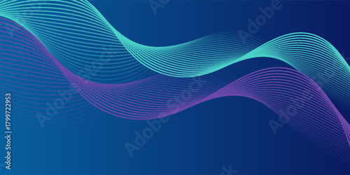 Abstract glowing wave lines on dark blue background. Dynamic wave pattern. Modern flowing wavy lines. Futuristic technology concept. Suit for banner, poster, cover, brochure, flyer, website