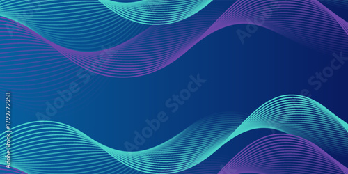 Abstract glowing wave lines on dark blue background. Dynamic wave pattern. Modern flowing wavy lines. Futuristic technology concept. Suit for banner, poster, cover, brochure, flyer, website