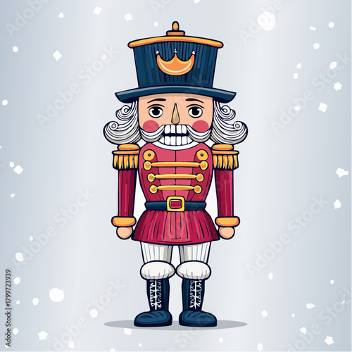 Detailed illustration of a festive Nutcracker toy. A timeless symbol of Christmas, rendered in a crisp vector format.