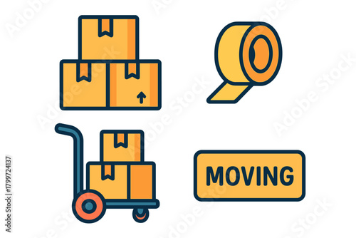 Essential symbols for home and office relocation, moving, and logistics services