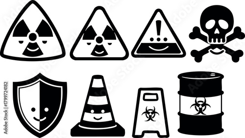 Hazard Symbols Set with Radiation Toxicity Warning and Biohazard Signs Vector Illustration