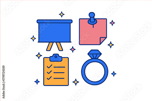 Photography Collection of essential icons representing business planning, task management, a