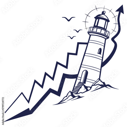 Lighthouse atop a rising graph symbolizing guidance and continual growth