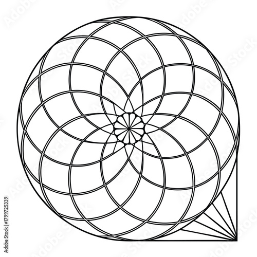 A geometric illustration of a sphere partially contained within a corner