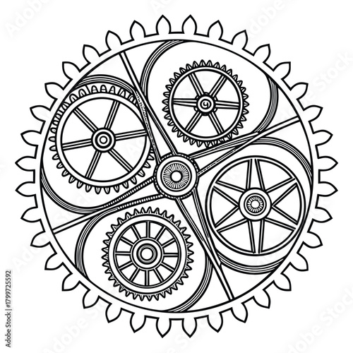 Intricate mechanical gears forming a circular design a detailed illustration