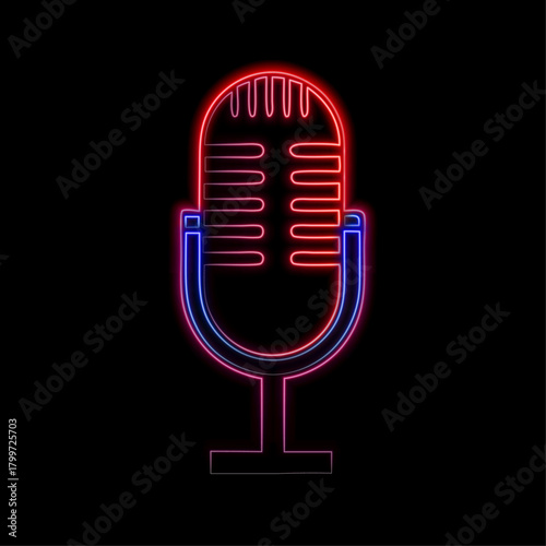 Comedy show neon sign. Retro microphone line design. Standup icon on