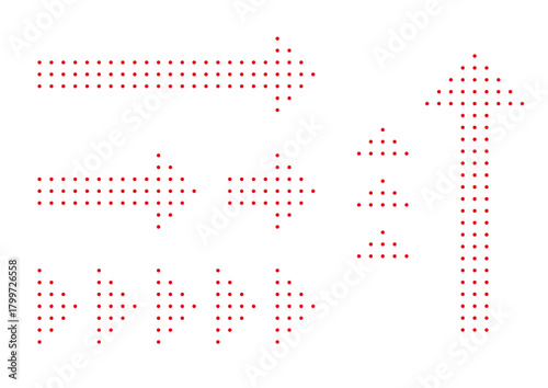 幾何学的なドットでできた赤色矢印のセット