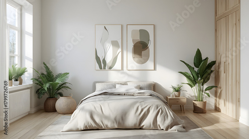 Luxury modern living room interior design with comfortable sofa, pillows, and home decor
