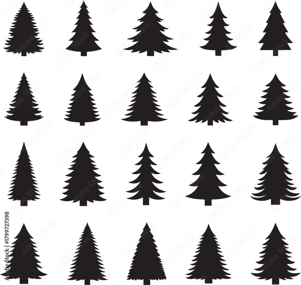 Fototapeta premium Collection of festive christmas tree silhouettes