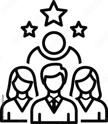 Teamwork and Success Icon with Stars Symbolizing Achievement, Leadership, Collaboration, Recognition, and Business Excellence in Modern Outline Style