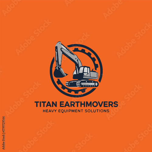 excavator logo design vector template on orange background.eps