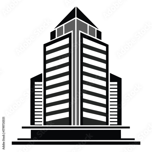 Modern monochrome building showcases an iconic urban structure with symmetrical and bold architectural elements