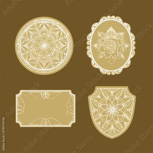 Vector set of flower gold pattern labels vintage border design petals abstract texture.eps