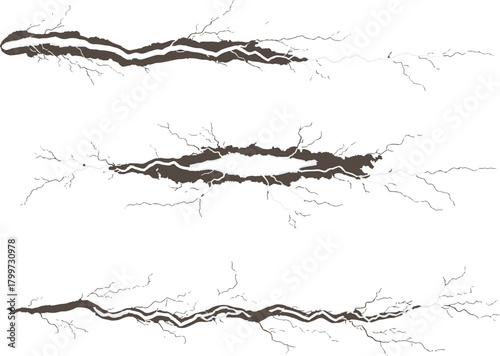 Three horizontal cracks in the earth, ground, or surface creating a linear vector illustration