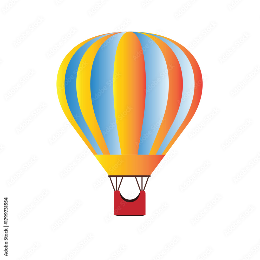 Obraz premium Hot air balloon isolated on white background vector illustration. Aircraft hot air ballon used to fly gas. Consists of gas burner, a shell and a basket for carrying passengers. Romantic flight travel