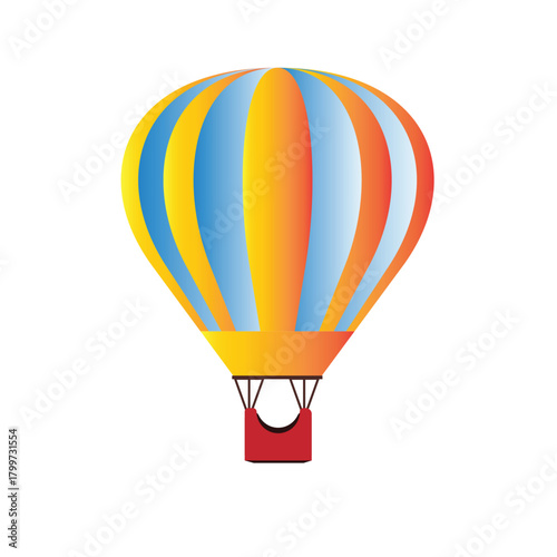 Hot air balloon isolated on white background vector illustration. Aircraft hot air ballon used to fly gas. Consists of gas burner, a shell and a basket for carrying passengers. Romantic flight travel