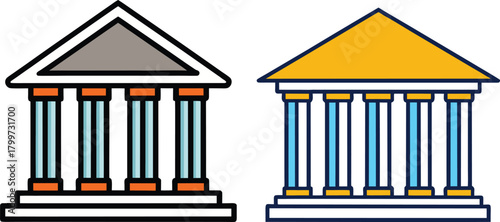 Minimal Bank Building Vector Icon with Classical Columns and Clean Bold Outline for Finance, Banking, Corporate Services and Business Applications