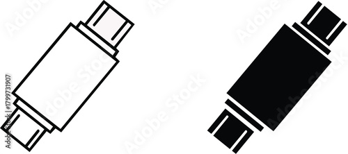Outline and solid black icon of a usbc connector