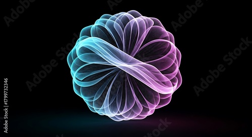 Fototapeta Naklejka Na Ścianę i Meble -  A mesmerizing 3d rendering showcases a complex, abstract sphere with intricate patterns and a gradient of vibrant blue and pink hues against a dark backdrop