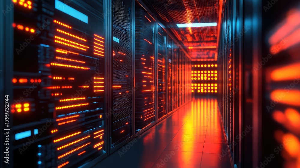 Obraz premium Server racks pulsating with data in a modern data center