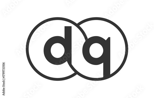 DQ business company emblem with outline rounds and letters d q. Logo template of two merged circles for brand identity, logotype. Vector Infinity symbol