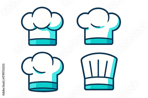 Set of four professional chef hats or toques for cooking and culinary design