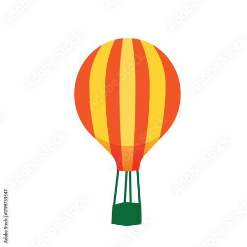 Hot air balloon isolated on white background vector illustration. Aircraft hot air ballon used to fly gas. Consists of gas burner, a shell and a basket for carrying passengers. Romantic flight travel