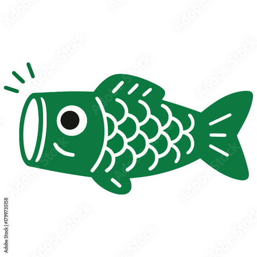Green Koinobori Carp Windsock Japanese Festival Icon representing Japan’s Children’s Day traditions, festive decorations, and cultural celebrations