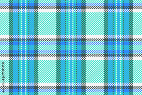 Intricate seamless plaid tartan, part vector textile fabric. Customize background texture check pattern in teal and white colors.