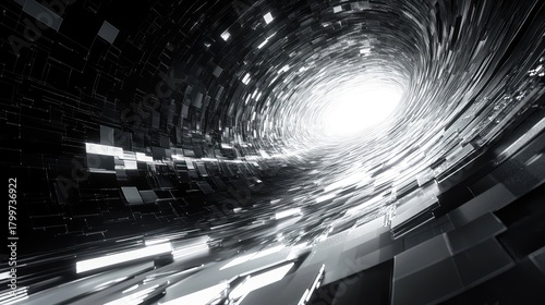 Fototapeta Naklejka Na Ścianę i Meble -  Abstract futuristic data tunnel leading to light