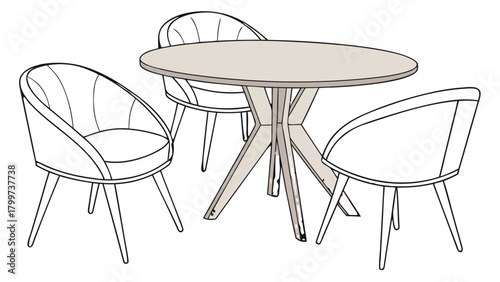 Modern Round Dining Table and Accent Chairs, Furniture Line Art