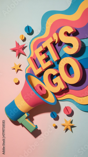 Vertical rainbow-themed megaphone with bold 3D 