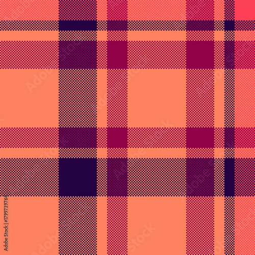 Graph vector background fabric, ornate seamless tartan check. Official pattern texture plaid textile in red and pink colors.