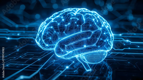 Futuristic Digital Brain with Neon AI Network