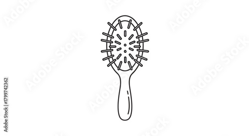 Minimalist line art illustration of an oval hairbrush with rounded bristles for styling