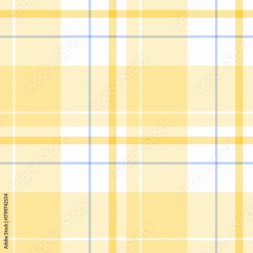 Bandanna plaid pattern seamless, womens fashion vector background texture. Scrapbook fabric check textile tartan in yellow and white colors.
