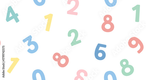 Pastel shaded digits arrangement on a white backdrop creates a fun whimsical design perfect for