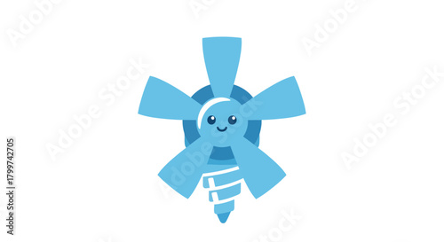 Playful propeller character with screw bottom and cheerful expression concept art