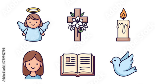 Sacred symbols collection representing faith spirituality and peace in charming vector