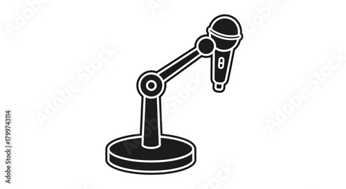 Sleek minimalist microphone stand illustration, ideal for audio recording and podcasting visuals