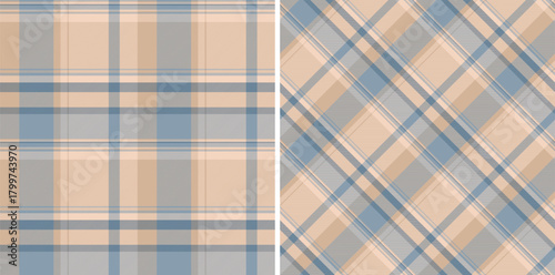 Background textile texture of plaid vector tartan with a fabric seamless check pattern. Set in vintage colors of mixed straight strip design.