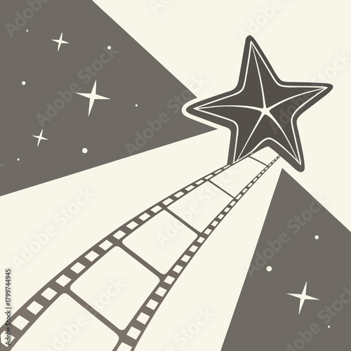 Film strip leading to a star with starry background