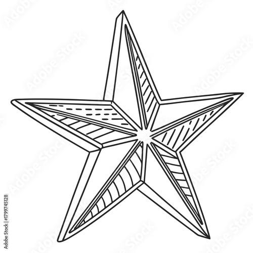 Hand drawn outline of a five pointed star with shading details