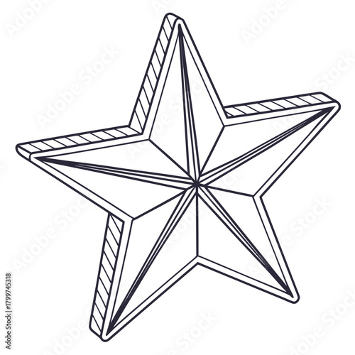 Outline of a five pointed star with a 3d effect and shading