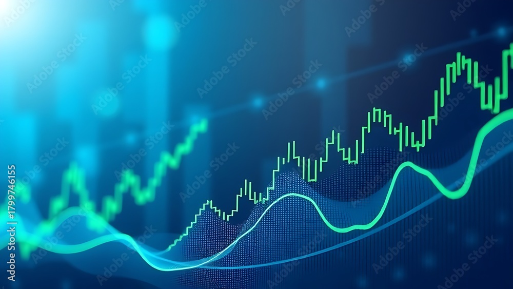 Fototapeta premium An abstract visualization of flowing financial data in blue and green.